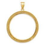 Wideband Distinguished Coin Jewelry 14k Polished Beaded and Diamond-cut 32.7mm Prong Coin Bezel Pendant