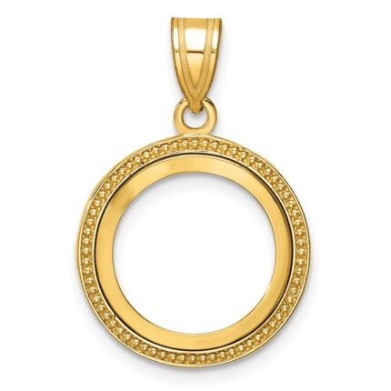 Wideband Distinguished Coin Jewelry 14k Polished and Beaded 14.0mm Prong Coin Bezel Pendant