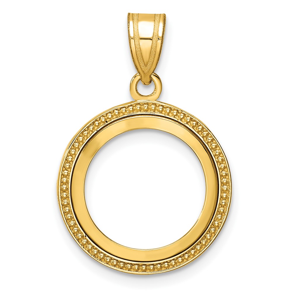 C8183_14.0.jpg Wideband Distinguished Coin Jewelry 14k Polished and Beaded 14.0mm Prong Coin Bezel Pendant - Image 1
