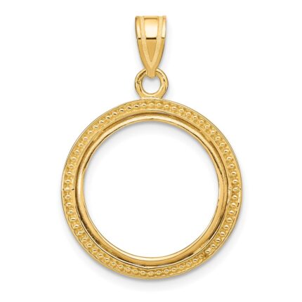 Wideband Distinguished Coin Jewelry 14k Polished and Beaded 16.5mm Prong Coin Bezel Pendant