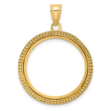 Wideband Distinguished Coin Jewelry 14k Polished and Beaded 22.0mm Prong Coin Bezel Pendant