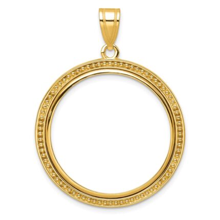 Wideband Distinguished Coin Jewelry 14k Polished and Beaded 27.0mm Prong Coin Bezel Pendant