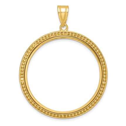Wideband Distinguished Coin Jewelry 14k Polished and Beaded 32.0mm Prong Coin Bezel Pendant