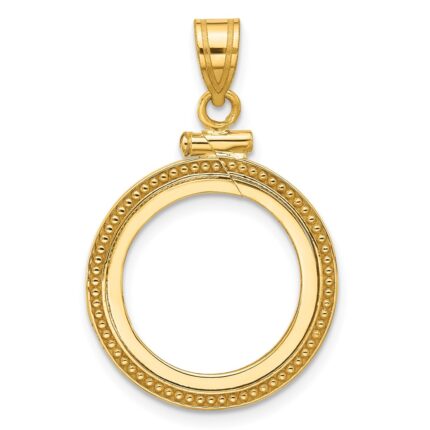 Wideband Distinguished Coin Jewelry 14k Polished and Beaded 16.5mm x 1.35mm Screw Top Coin Bezel Pendant