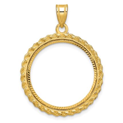 Wideband Distinguished Coin Jewelry 14k Polished and Diamond-cut with Casted Rope 22.0mm Prong Coin Bezel Pendant