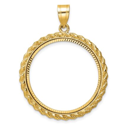 Wideband Distinguished Coin Jewelry 14k Polished and Diamond-cut with Casted Rope 27.0mm Prong Coin Bezel Pendant