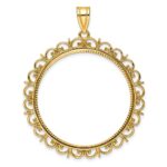 Wideband Distinguished Coin Jewelry 14k Polished and Diamond-cut Fancy 32.7mm Prong Coin Bezel Pendant