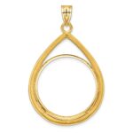 Wideband Distinguished Coin Jewelry 14k Polished and Diamond-cut Lightweight Teardrop 27.0mm Prong Coin Bezel Pendant - Image 3