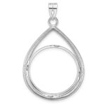 Wideband Distinguished Coin Jewelry 14k White Gold Polished and Diamond-cut Teardrop 22.0mm Prong Coin Bezel Pendant - Image 3