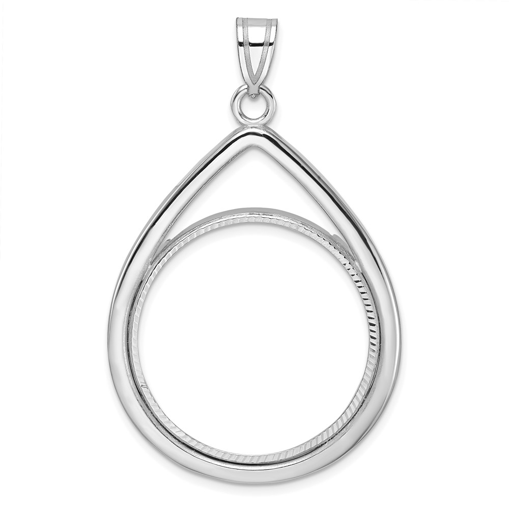 C8191WD_27.0.jpg Wideband Distinguished Coin Jewelry 14k White Gold Polished and Diamond-cut Teardrop 27.0mm Prong Coin Bezel Pendant - Image 1