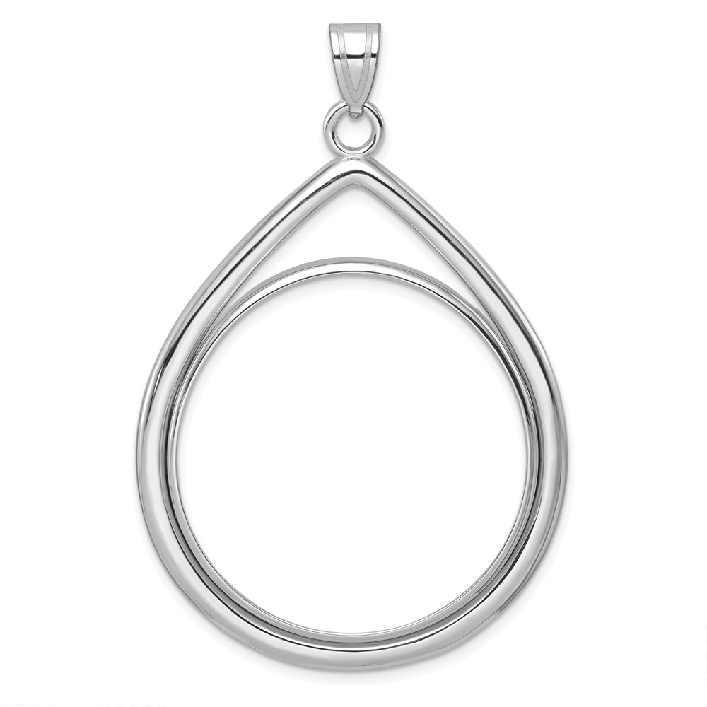 C8191W_32.7.jpg Wideband Distinguished Coin Jewelry 14k White Gold Polished Lightweight Teardrop 32.7mm Prong Coin Bezel Pendant - Image 1