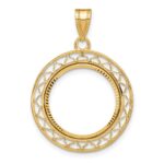 Wideband Distinguished Coin Jewelry 14k Polished and Diamond-cut Fancy Wire 16.5mm Prong Coin Bezel Pendant