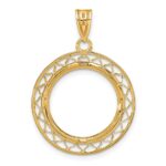 Wideband Distinguished Coin Jewelry 14k Polished and Diamond-cut Fancy Wire 16.5mm Prong Coin Bezel Pendant - Image 3
