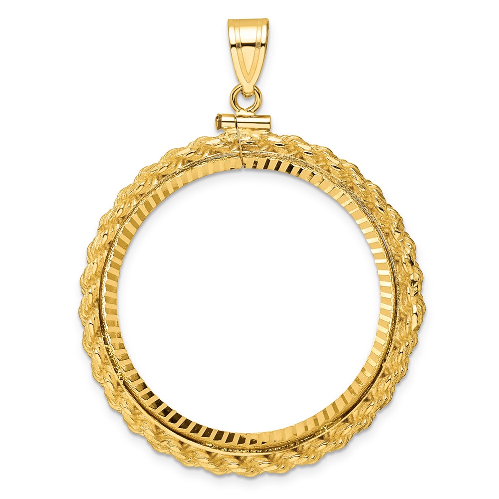 C8195D_32.7.jpg Wideband Distinguished Coin Jewelry 14k Polished and Diamond-cut Casted Rope 32.7mm x 3.00mm Screw Top Coin Bezel Pendant - Image 1