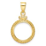 Wideband Distinguished Coin Jewelry 14k Polished Casted Rope 14.0mm x 1.1mm Screw Top Coin Bezel Pendant