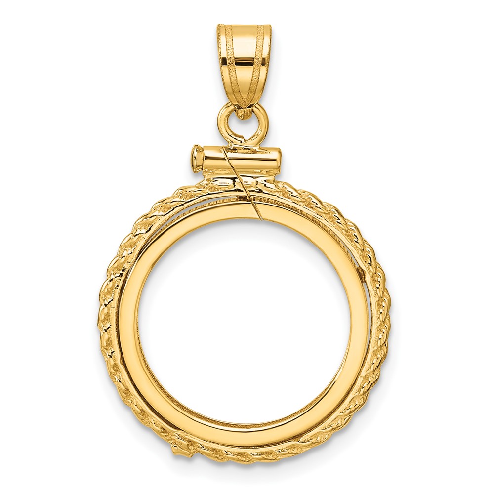 C8195_16.5.jpg Wideband Distinguished Coin Jewelry 14k Polished Casted Rope 16.5mm x 1.35mm Screw Top Coin Bezel Pendant - Image 1