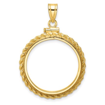 Wideband Distinguished Coin Jewelry 14k Polished Casted Rope 22.0mm x 1.9mm Screw Top Coin Bezel Pendant
