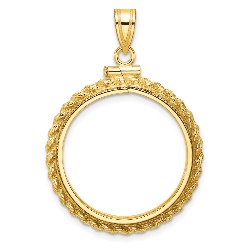 C8195_22.0.jpg Wideband Distinguished Coin Jewelry 14k Polished Casted Rope 22.0mm x 1.9mm Screw Top Coin Bezel Pendant - Image 1