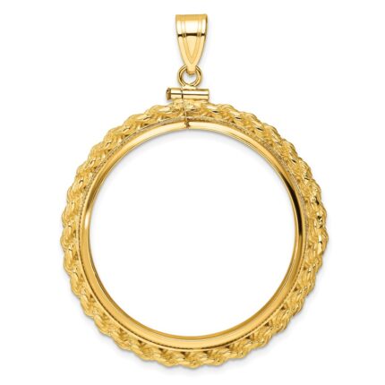 Wideband Distinguished Coin Jewelry 14k Polished Casted Rope 32.7mm x 3.00mm Screw Top Coin Bezel Pendant
