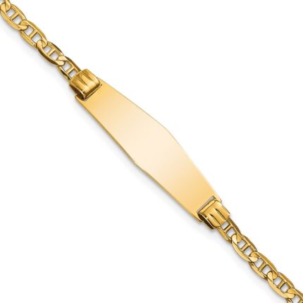 14k Polished Solid Chain/Solid Plate Anchor Link Soft Diamond Shape 24.5x7.5mm Plate ID Bracelet