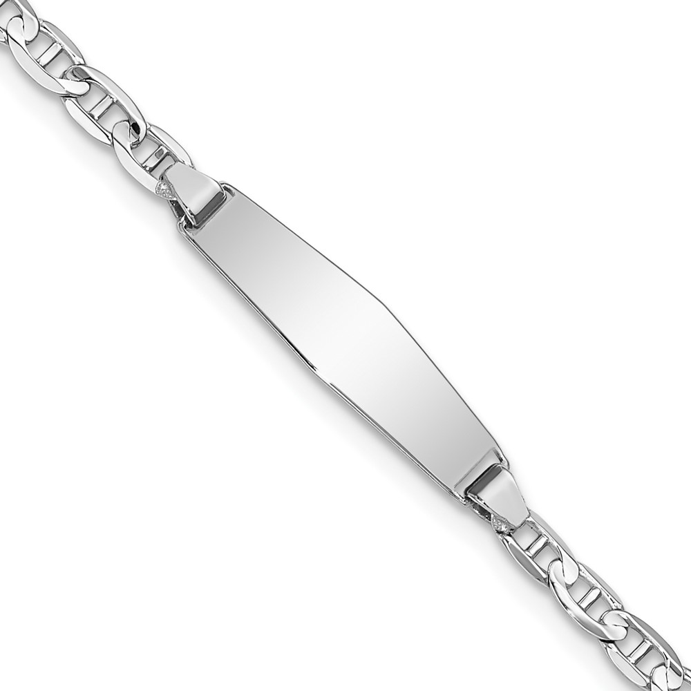 CG80IDCW-7.jpg 14k White Gold Polished Solid Chain/Solid Plate Anchor Link Soft Diamond Shape 19.5x5.5mm Plate ID Bracelet - Image 1