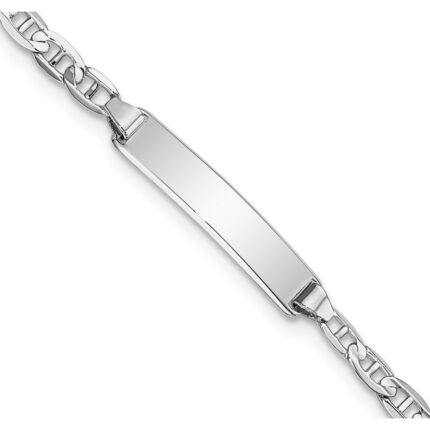 14k White Gold Polished Solid Chain/Solid Plate Anchor Link 19.5x5mm Plate ID Bracelet