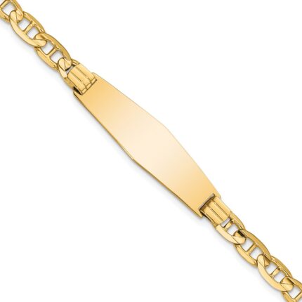 14k Polished Solid Chain/Solid Plate Anchor Link Soft Diamond Shape 33x9.8mm Plate ID Bracelet