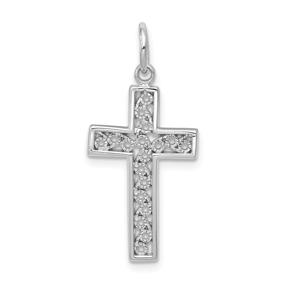 CH124.jpg 14k White Gold Filigree Cross Charm - Image 1