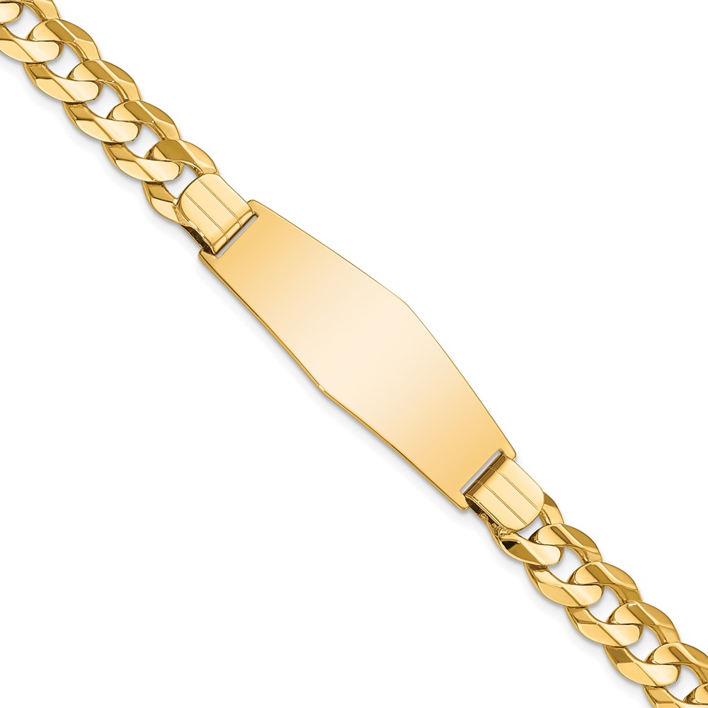 CUR220IDC-8.jpg 14k Polished Solid Chain/Solid Plate Curb Link Soft Diamond Shape 37.5x12mm Plate 8 inch ID Bracelet - Image 1