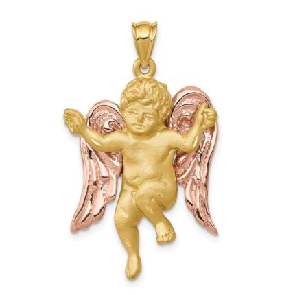 14k Two-tone Satin and Polished Angel Pendant