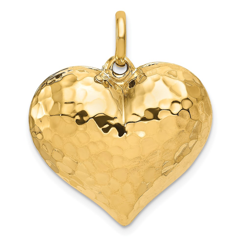 D1045.jpg 14K Polished and Hammered 3-D Puffed Heart Pendant - Image 1