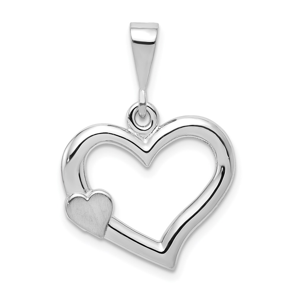 D1053.jpg 14k White Gold Solid Satin and Polished Fancy 3-D Heart Pendant - Image 1