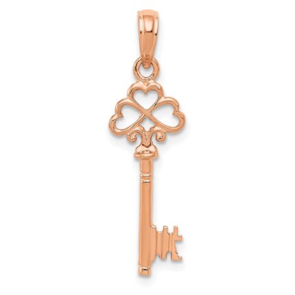 14K Rose Gold 3-D Hearts Key Charm