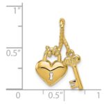 14K Polished Key Tied to Heart Lock Charm - Image 3