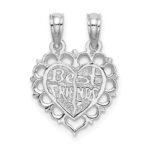 14k White Gold BEST FRIEND/FRIENDS FOREVER 2-Piece Break-Apart Heart Charm
