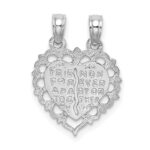 14k White Gold BEST FRIEND/FRIENDS FOREVER 2-Piece Break-Apart Heart Charm - Image 4
