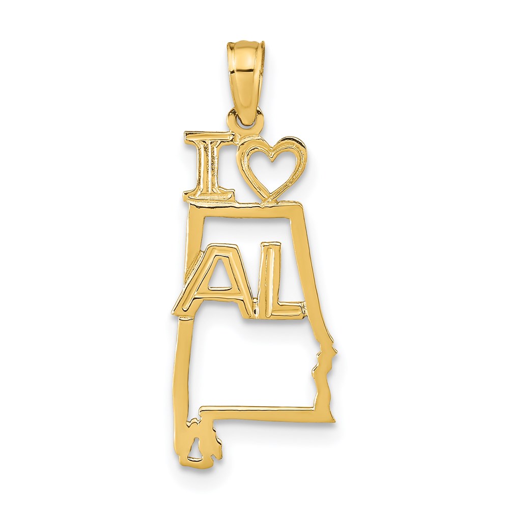 D1149.jpg 14k Solid I HEART AL Alabama State Pendant - Image 1