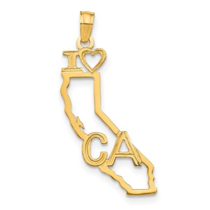 14k Solid I HEART CA California State Pendant