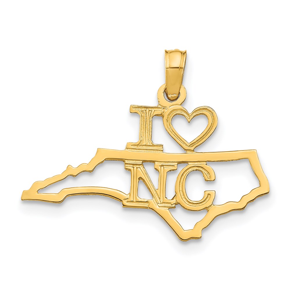 D1175.jpg 14k Solid I HEART NC North Carolina State Pendant - Image 1