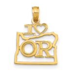 14k Solid I HEART OR Oregon State Pendant