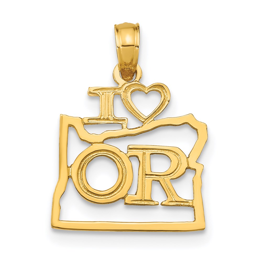 D1184.jpg 14k Solid I HEART OR Oregon State Pendant - Image 1