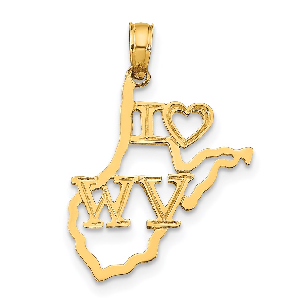D1196.jpg 14k Solid I HEART WV West Virginia State Pendant - Image 1