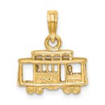 14k Solid Polished 3-D Trolley Car Pendant