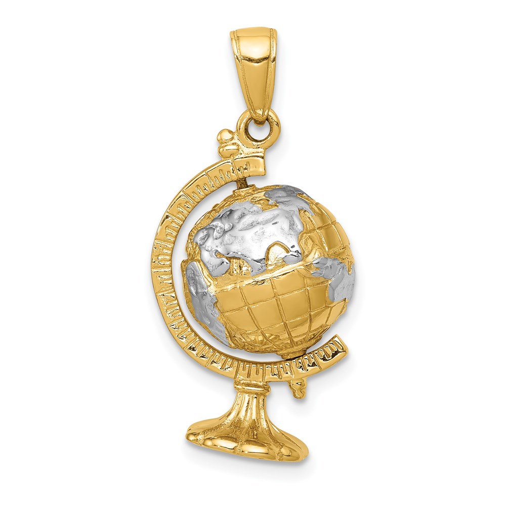 D1209.jpg 14K and White Rhodium 3-D Moveable Globe Pendant - Image 1