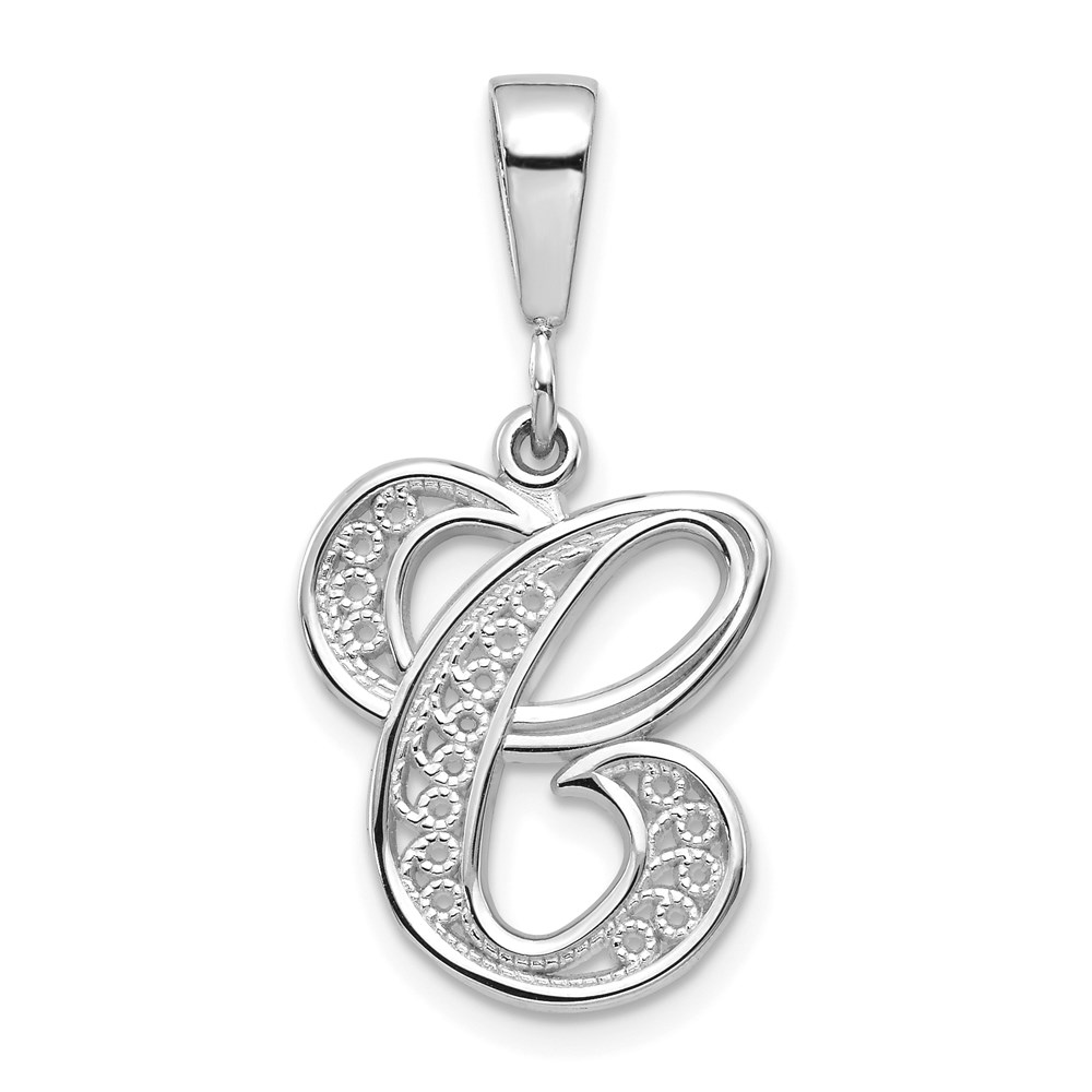 D1281C.jpg 14KW White Gold Solid Polished Script Filigree Letter C Initial Pendant - Image 1