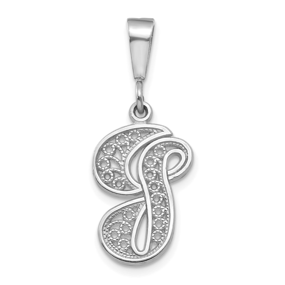 D1281G.jpg 14KW White Gold Solid Polished Script Filigree Letter G Initial Pendant - Image 1