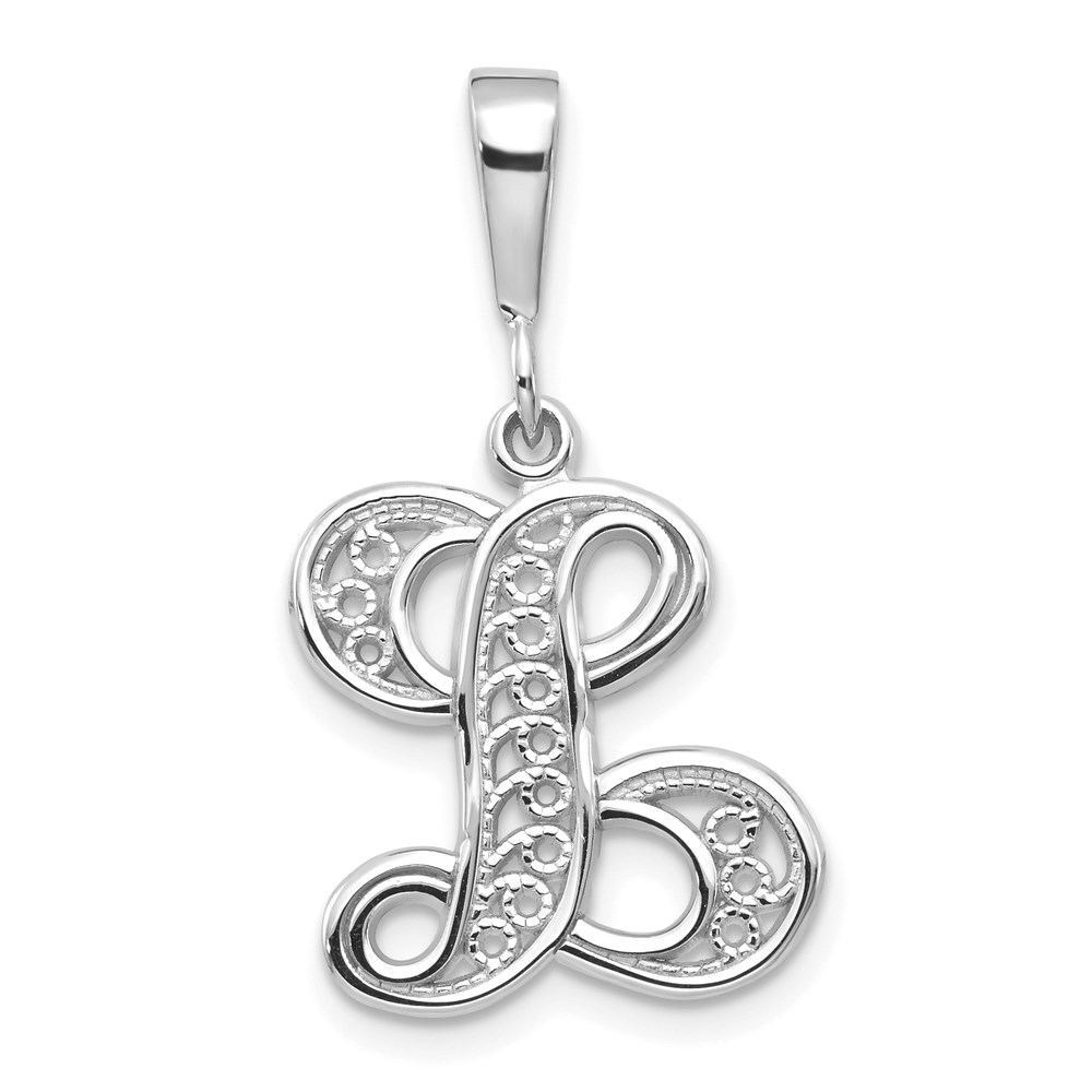 D1281L.jpg 14KW White Gold Solid Polished Script Filigree Letter L Initial Pendant - Image 1