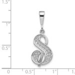14KW White Gold Solid Polished Script Filigree Letter S Initial Pendant - Image 3