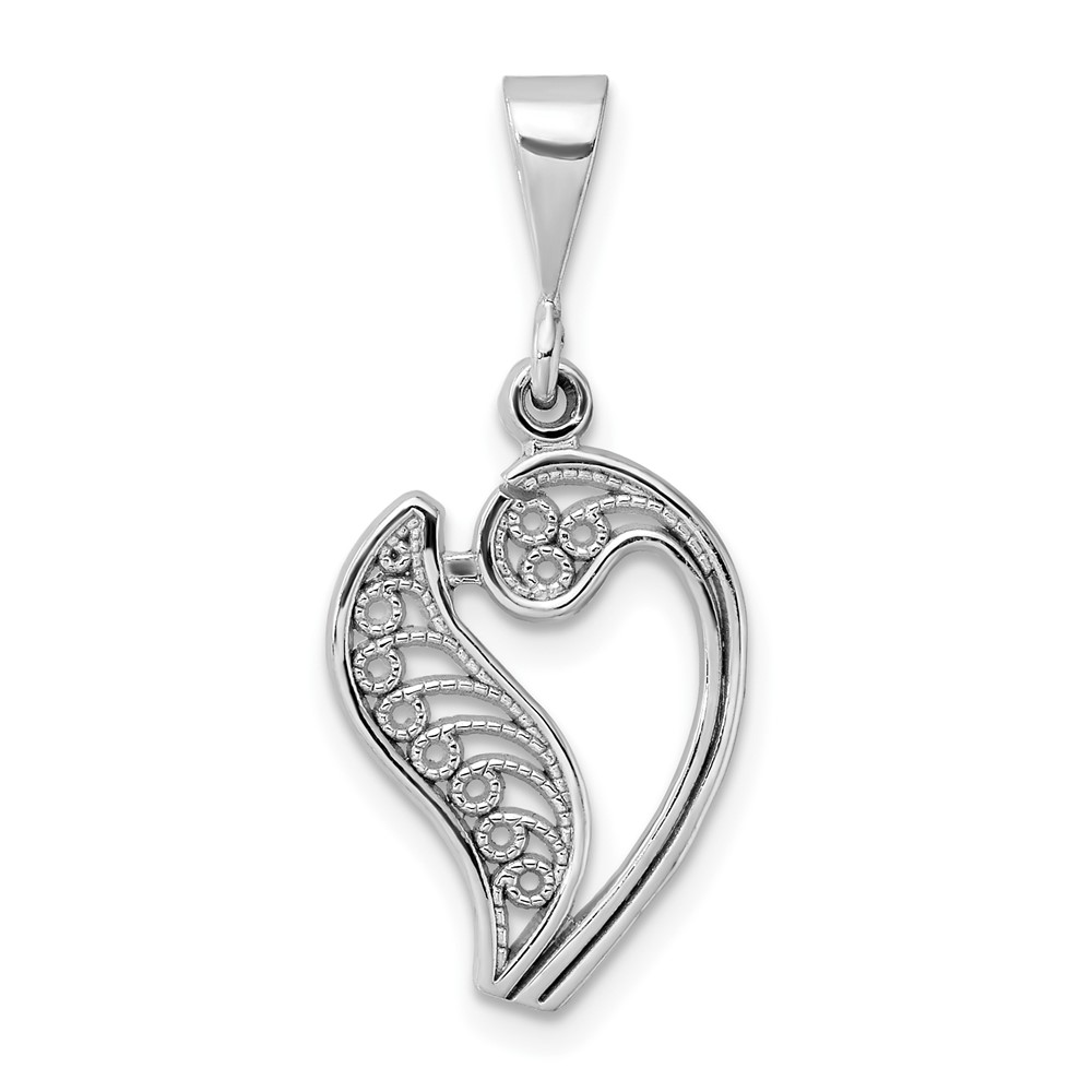 D1281V.jpg 14KW White Gold Solid Polished Script Filigree Letter V Initial Pendant - Image 1