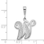 14KW White Gold Solid Polished Script Filigree Letter W Initial Pendant - Image 3